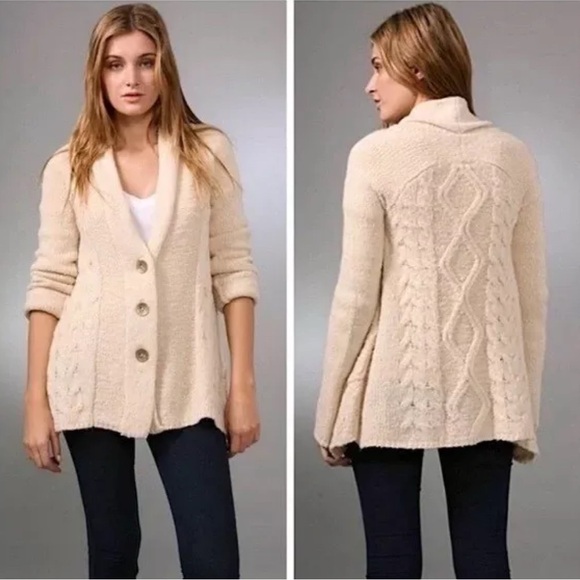 Free People Cable Knit Cream Button up Cardigan - Picture 1 of 5